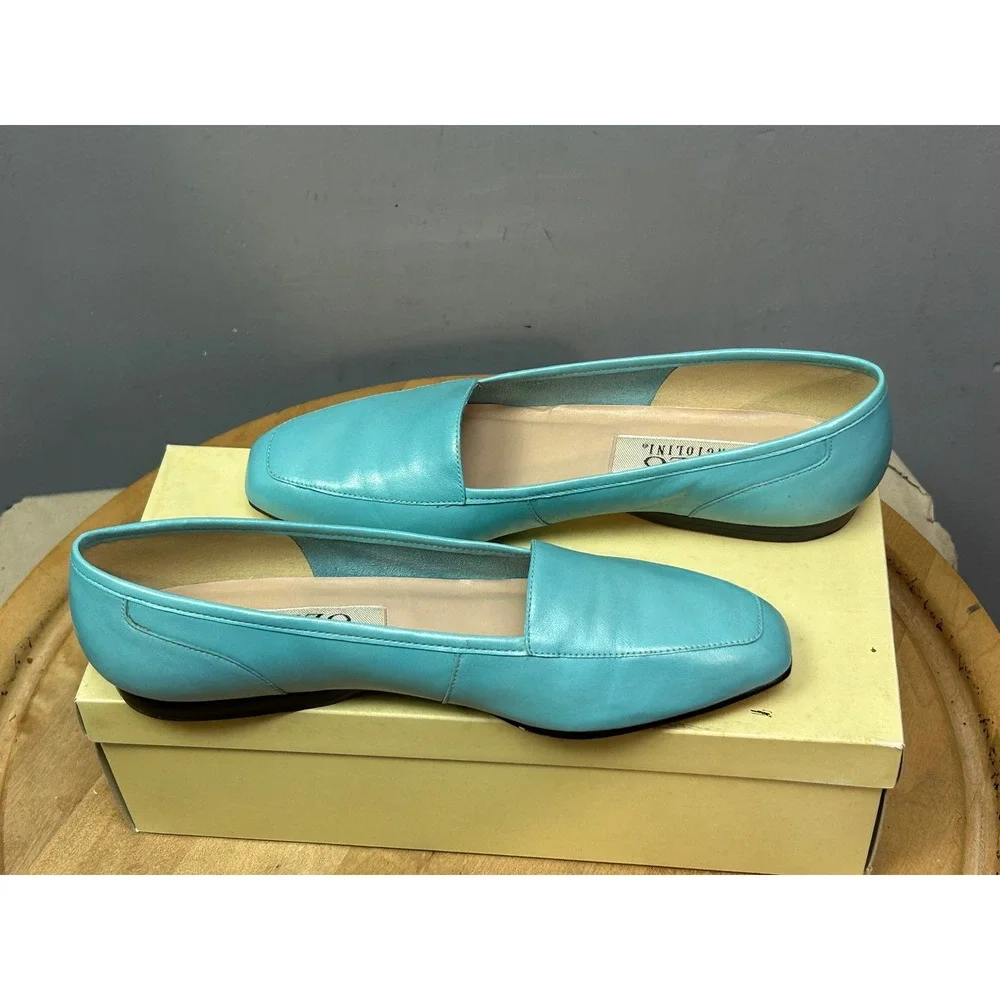 Enzo Angiolini Loafers Women 7.5N Blue Liberty 25 Leather Square Toe Brazilian
